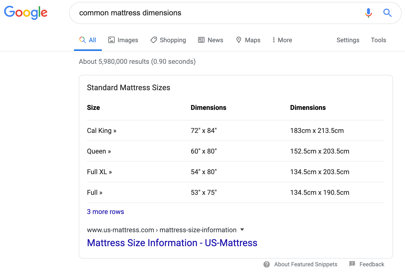 common mattress dimensions - Google Search