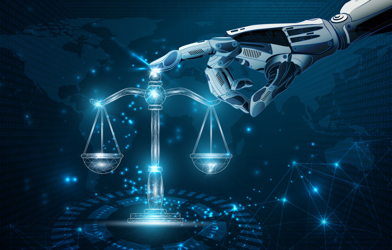 A robotic hand touching a vintage balance scale, symbolizing the intersection of AI technology and decision-making frameworks.